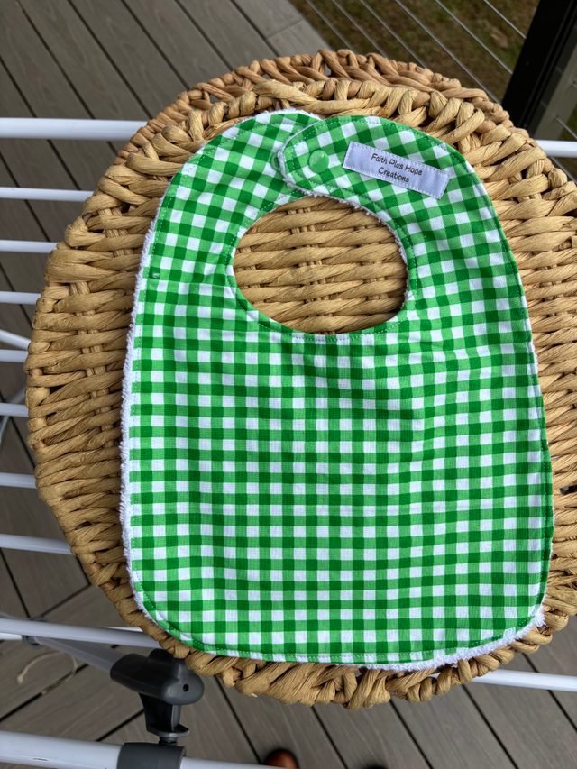 Green & White Chequered Large Bib $13.50 each